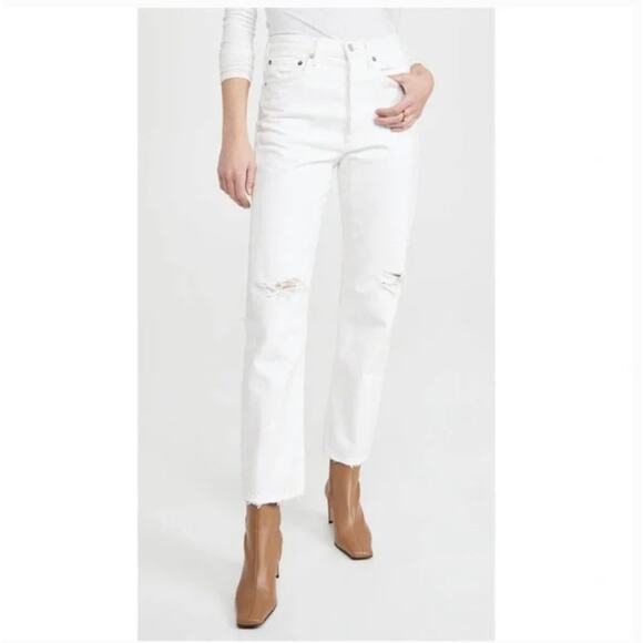 AGOLDE 90's Mid Rise Loose Fit Distressed Straight Jeans Enamel White Size 32 - Picture 1 of 11
